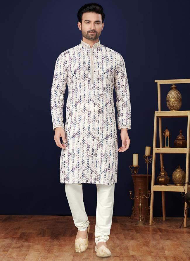 Cotton White Traditional Wear Digital Printed Kurta Pajama
